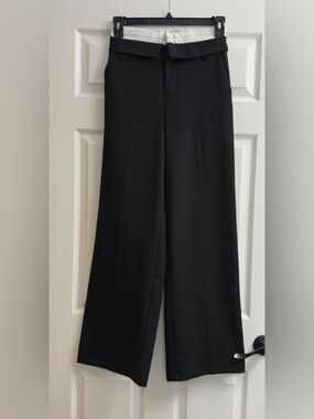 Zara Black Wide-Leg Trousers with Folded Waistband size xs